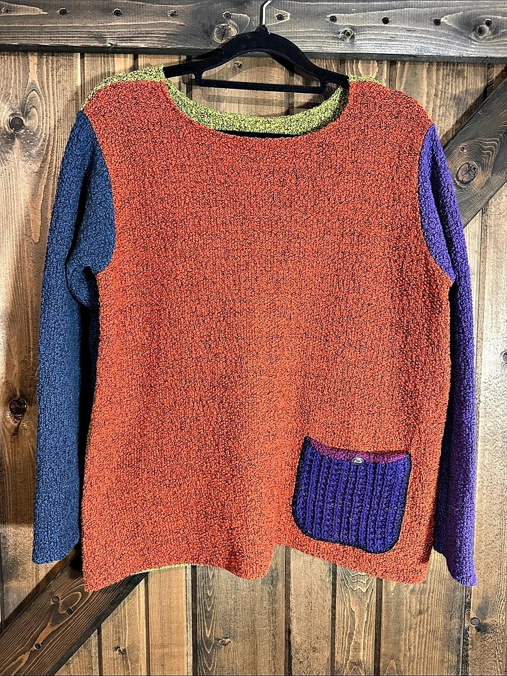 Margaret Winters Color Block Crewneck Reversible Sweater